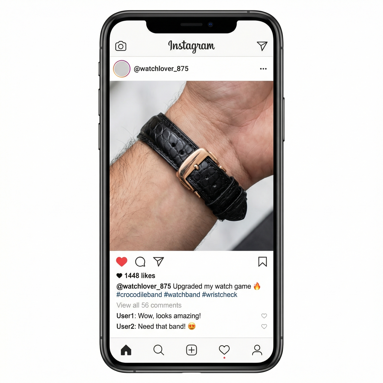 Crocodile Structured Leather Watchband with Deployment Clasp - Instagram Post