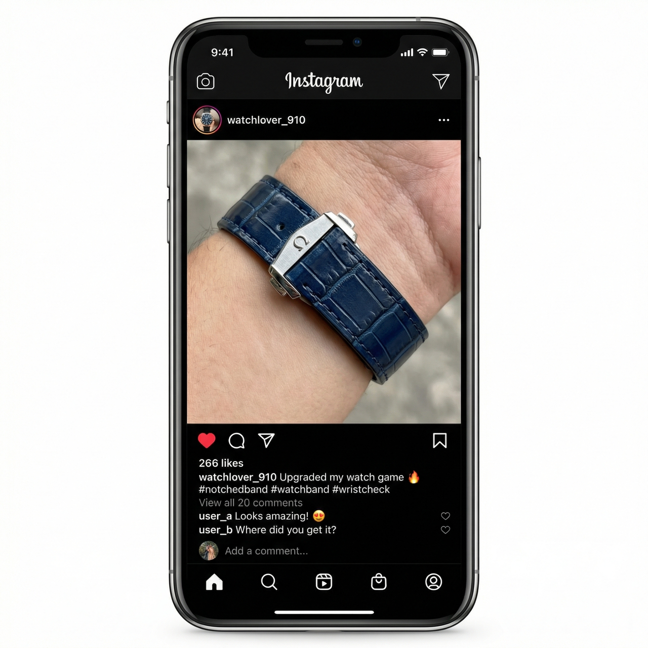 Notched Genuine Leather Watchband for Omega Constellation - Instagram Post
