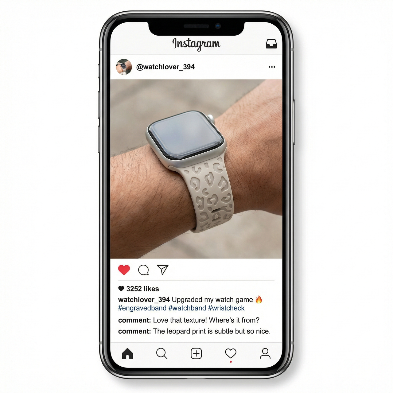 Engraved Leopard Silicone Strap for Apple Watch - Instagram Post