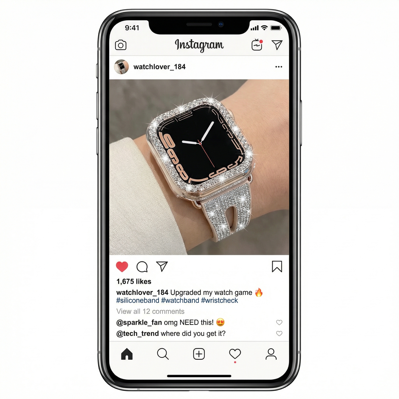 Silicone Diamond Leather Strap for Apple Watch - Instagram Post