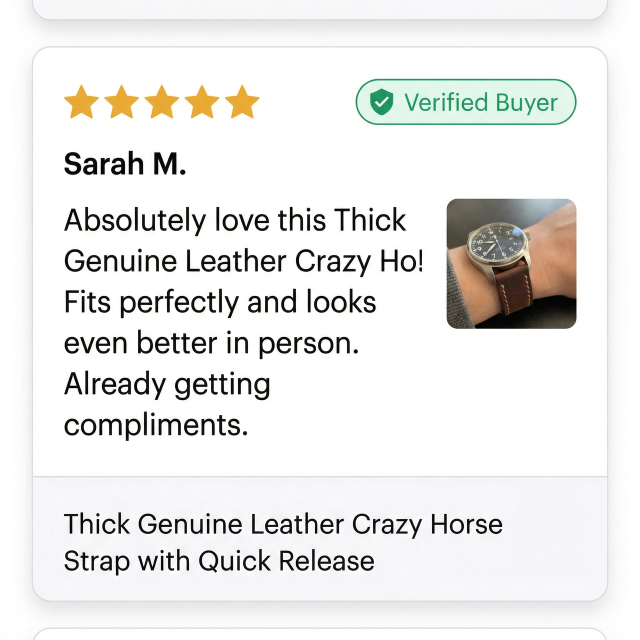 Thick Genuine Leather Crazy Horse Strap with Quick Release - Review Screenshot