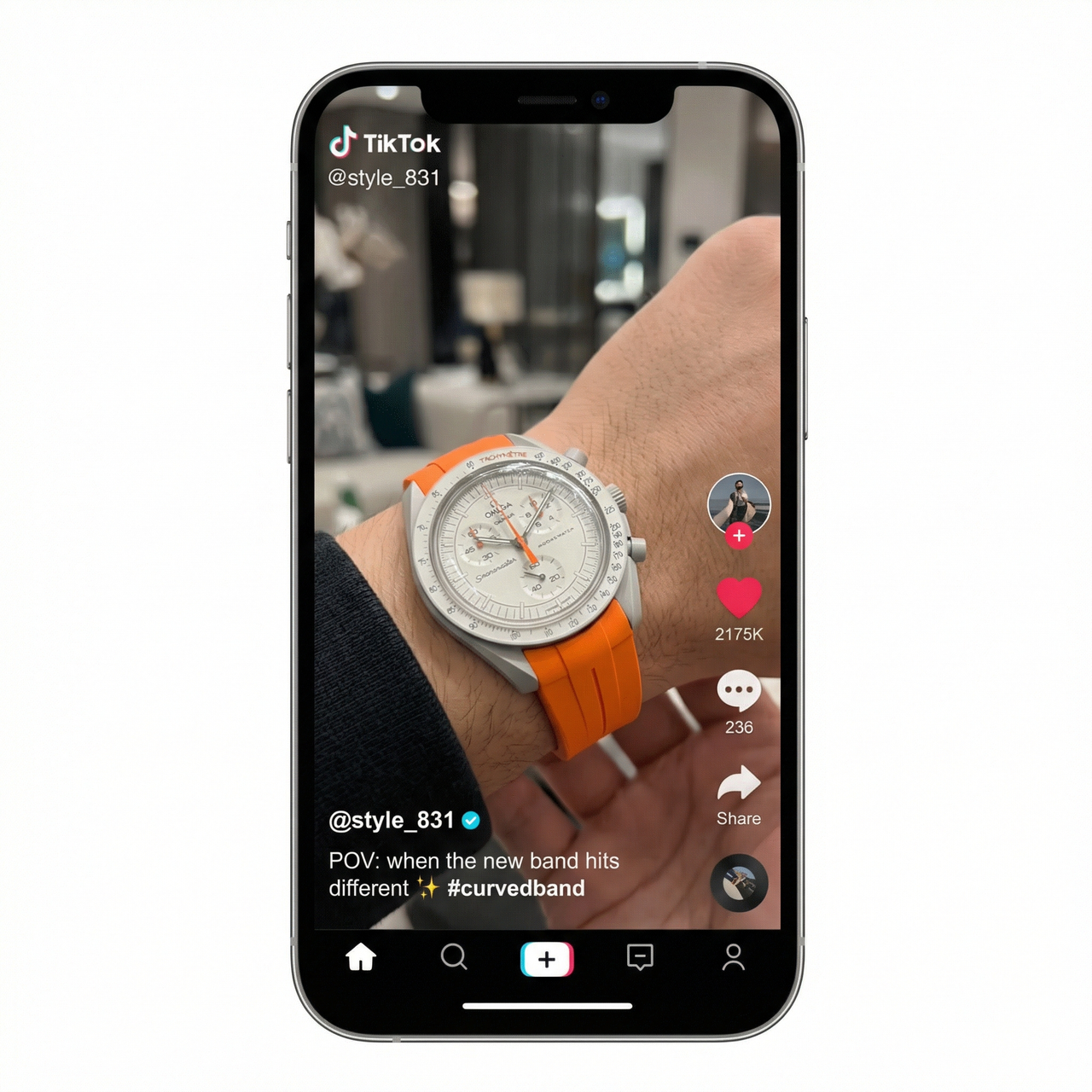Curved End Rubber Watch Strap for Omega Moonswatch - Tiktok Video