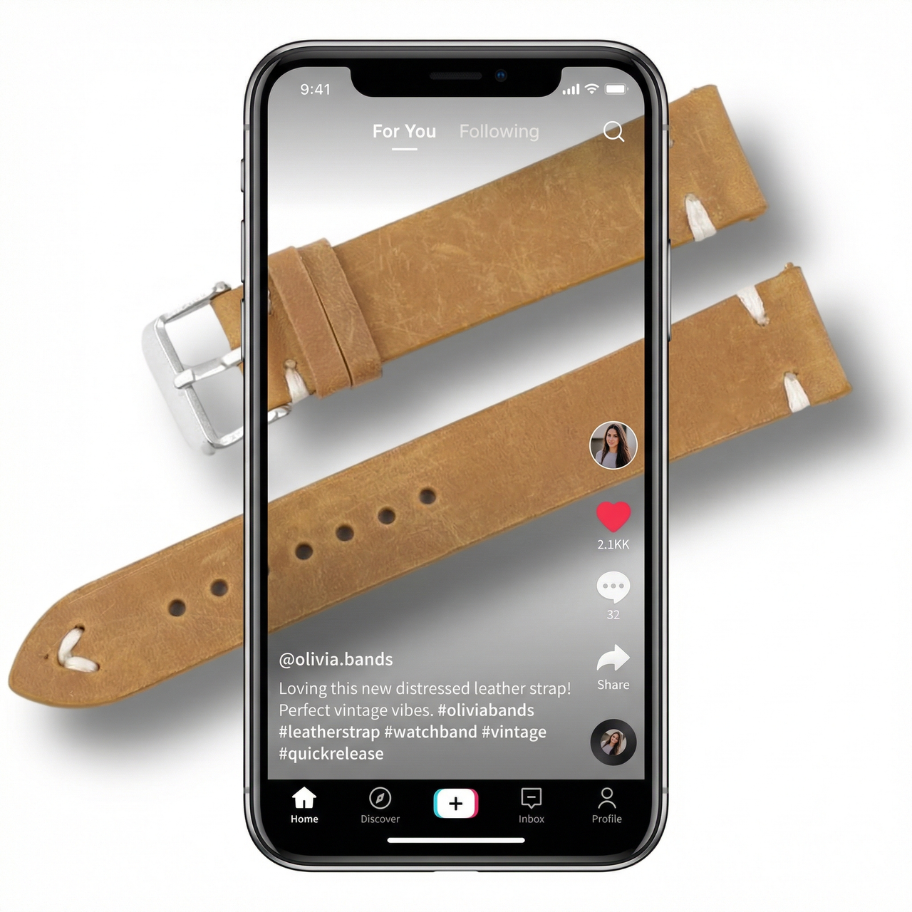 Distressed Cow Leather Watch Strap with Quick-Release - TikTok Video