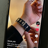 Thumbnail for Metal Embedding Black Rubber Watch Band - Tiktok Video