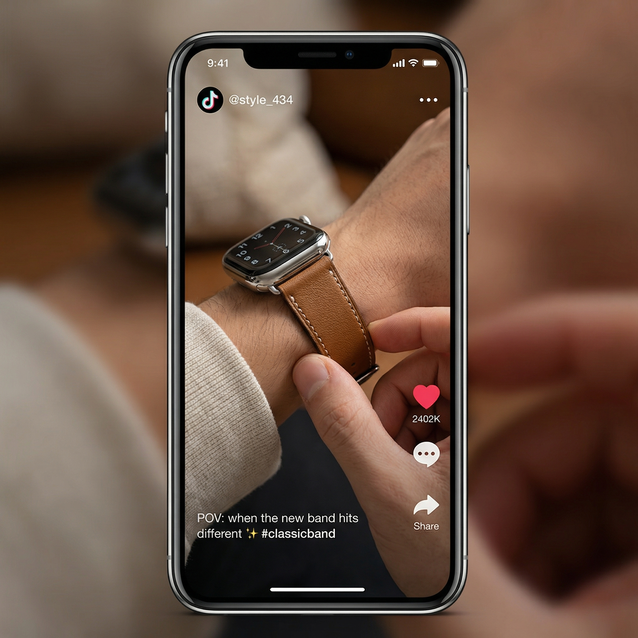 Classic Stitch Leather Strap for Apple Watch - Tiktok Video