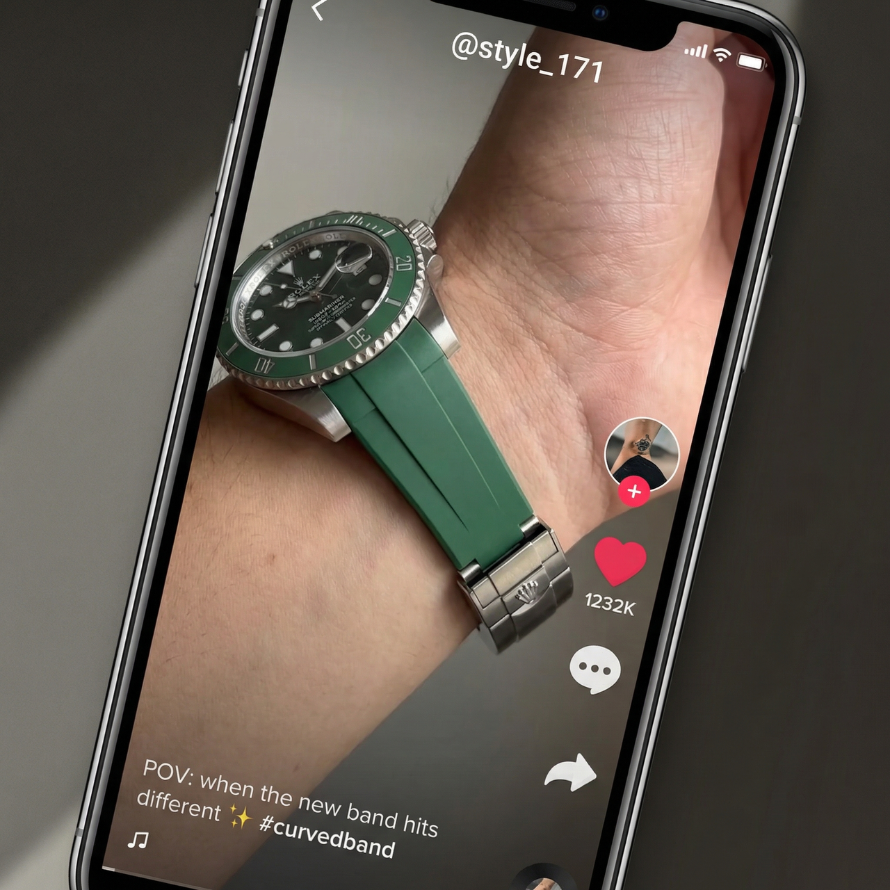 Curved End Rubber Strap for Rolex Submariner - Tiktok Video