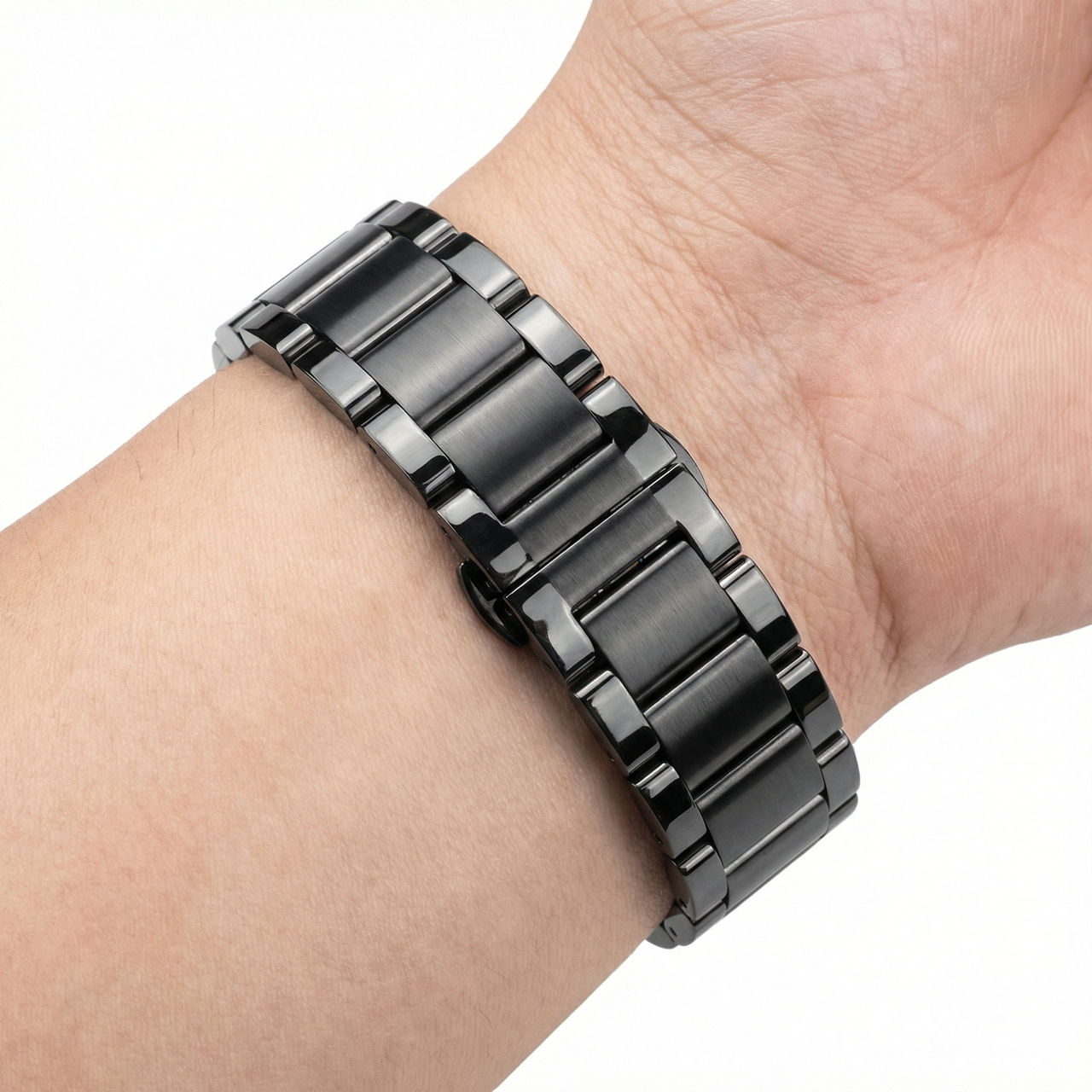 Curved Stainless Steel Watchband with Butterfly Buckle - Wristshot