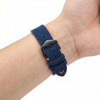 Thumbnail for Velvet Matte Leather Stitch Watch Strap - Wristshot