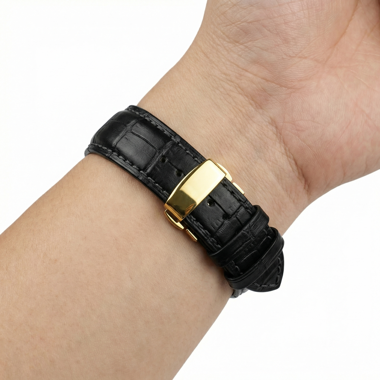 Genuine Leather Notched Butterfly Buckle Watchband - Wristshot