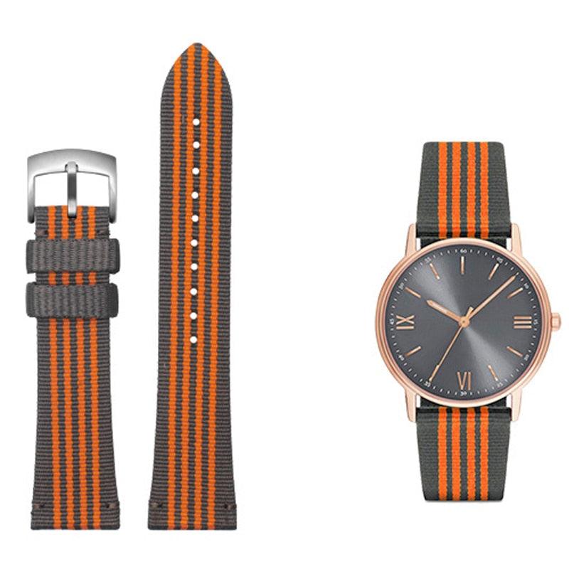 Striped Canvas Watch Band with Stainless Steel Buckle - watchband.direct
