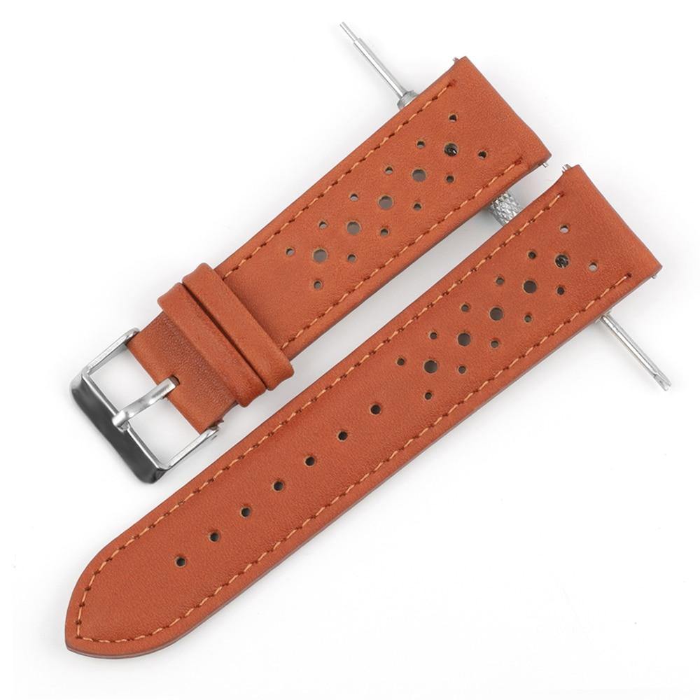 Colored Stitch Perforated Genuine Leather Racing Quick-Release Watchband - watchband.direct