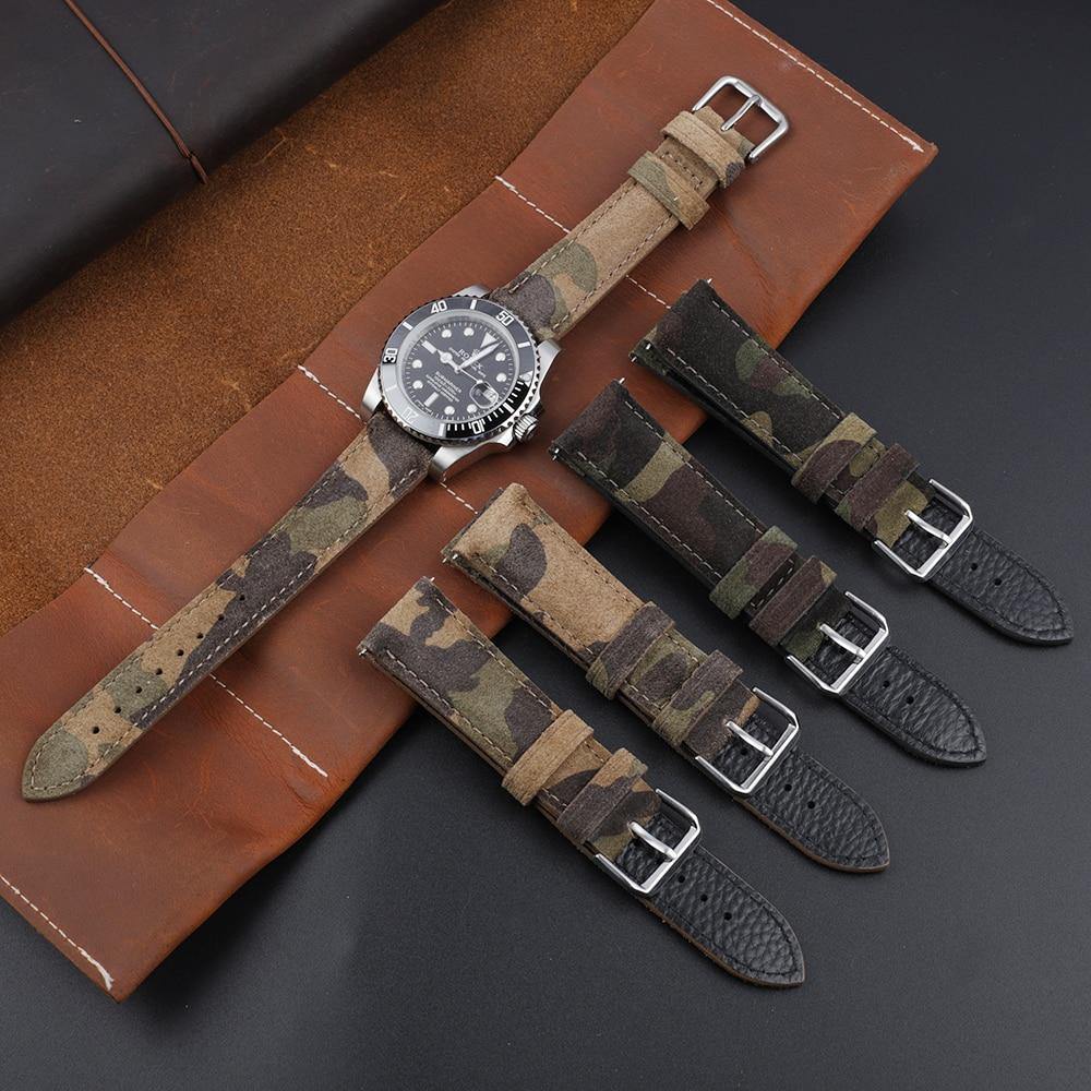 Suede Genuine Leather Military Camouflage Watch Strap - watchband.direct