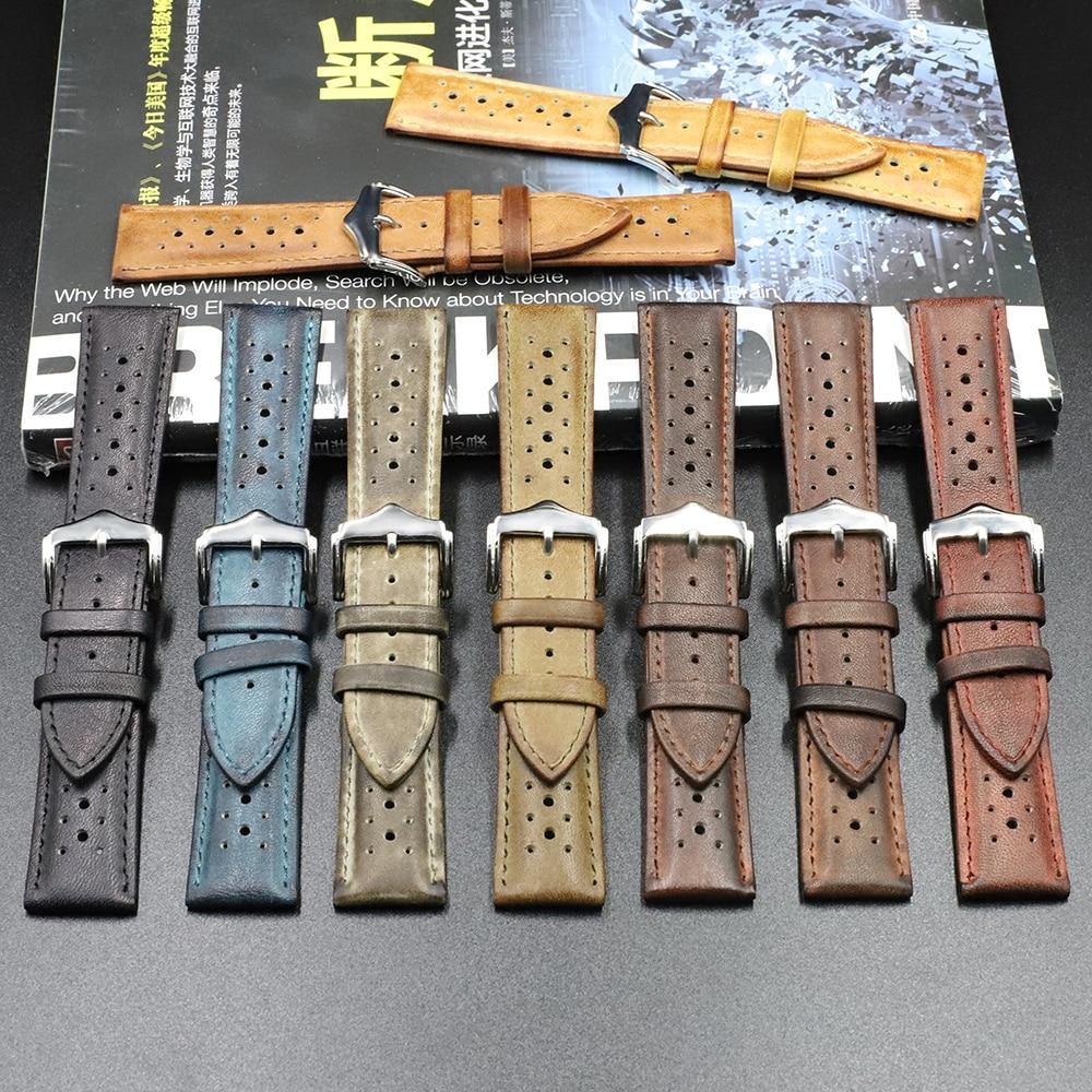 Stitched Vintage Genuine Leather Racing Watchband - watchband.direct