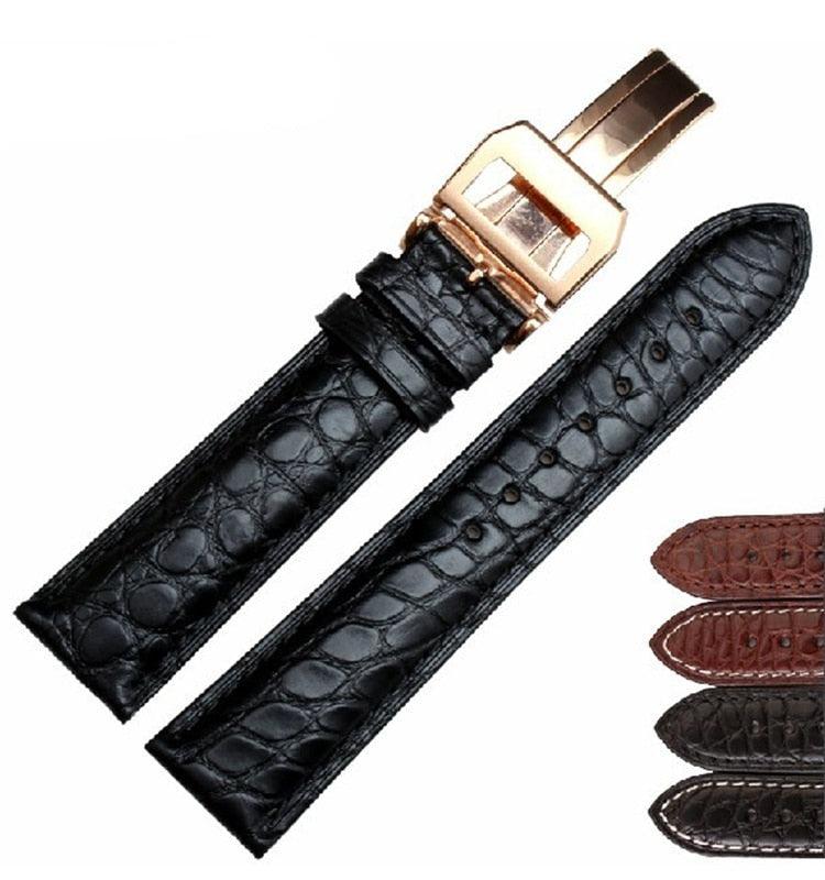 Crocodile Structured Leather Watchband with Deployment Clasp - watchband.direct