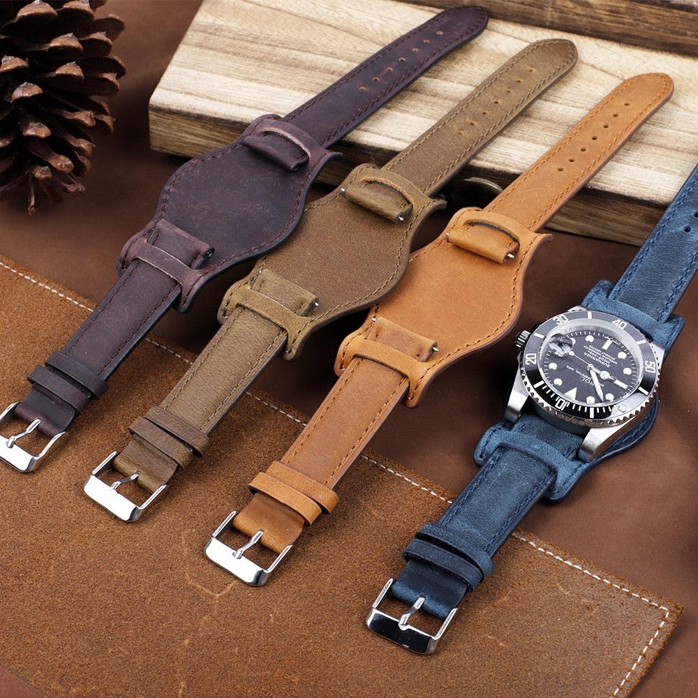 Genuine Leather Retro Bund Strap - watchband.direct