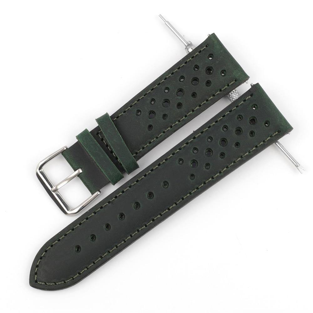 Colored Stitch Perforated Genuine Leather Racing Quick-Release Watchband - watchband.direct