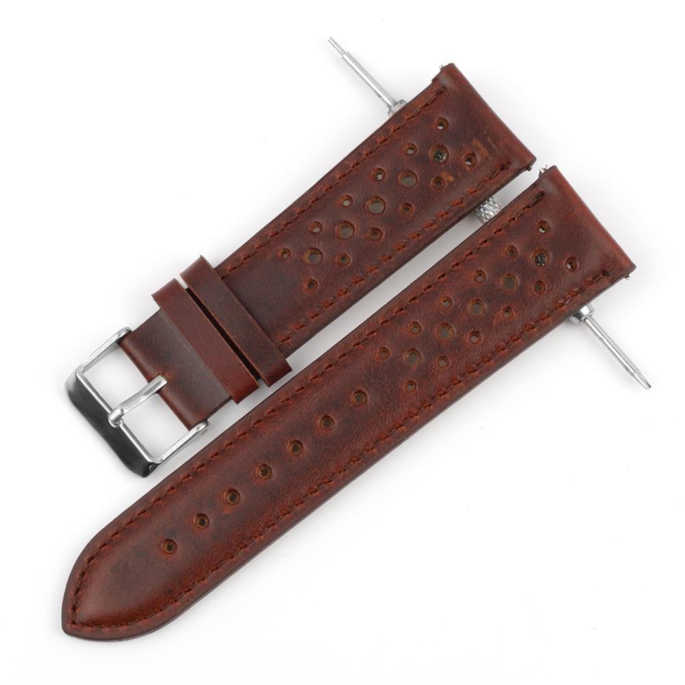 Colored Stitch Perforated Genuine Leather Racing Quick-Release Watchband - watchband.direct