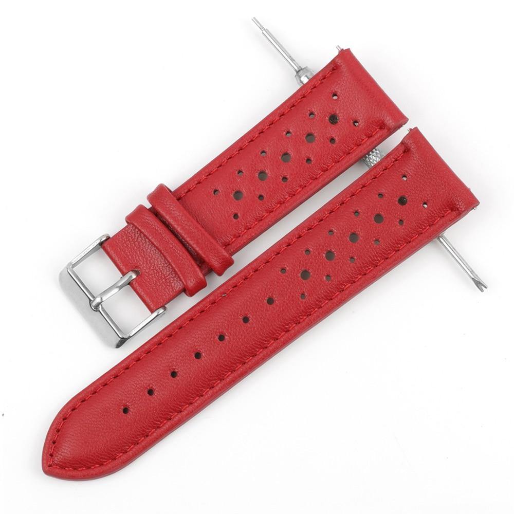 Colored Stitch Perforated Genuine Leather Racing Quick-Release Watchband - watchband.direct