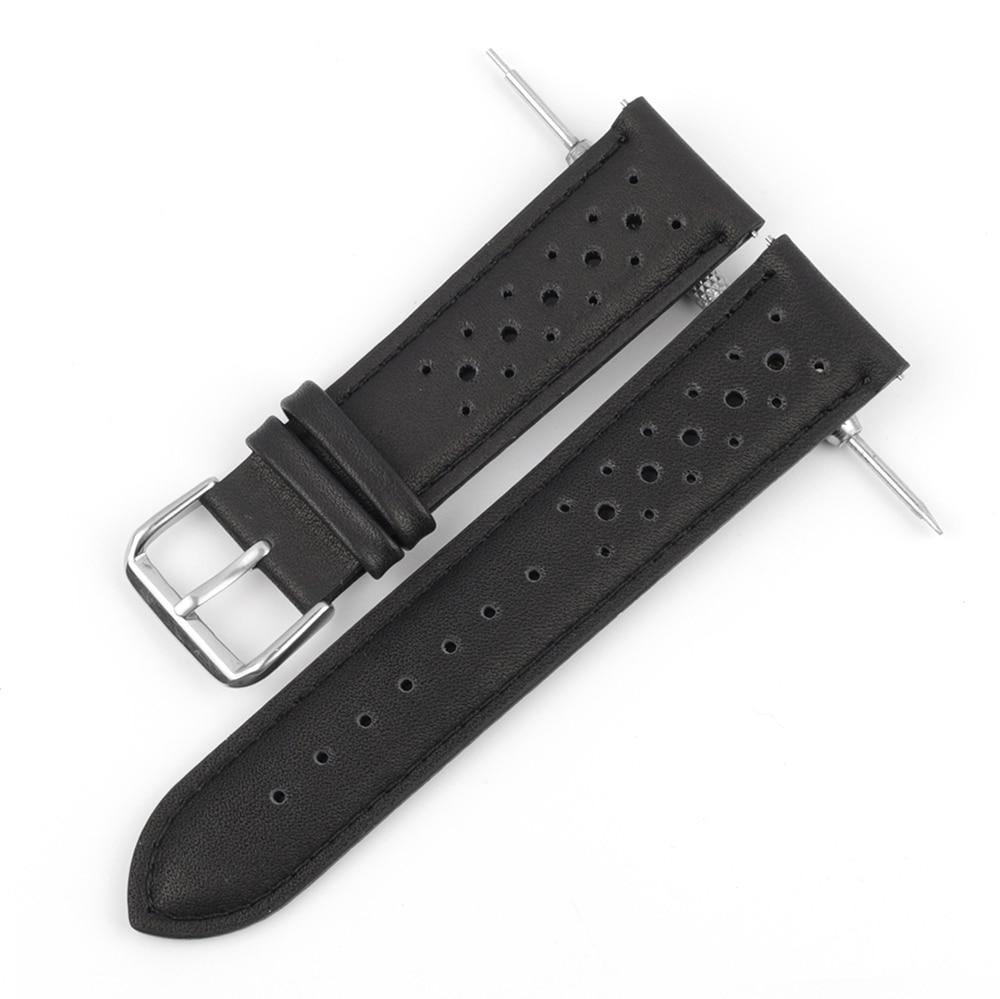 Colored Stitch Perforated Genuine Leather Racing Quick-Release Watchband - watchband.direct