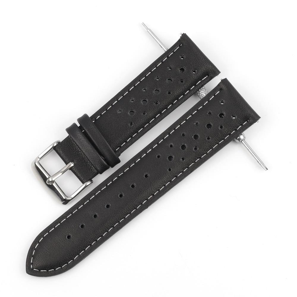 Colored Stitch Perforated Genuine Leather Racing Quick-Release Watchband - watchband.direct