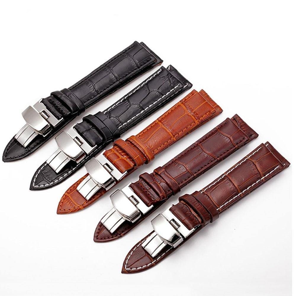 Leather Watch Band with Butterfly Deployant Buckle - watchband.direct